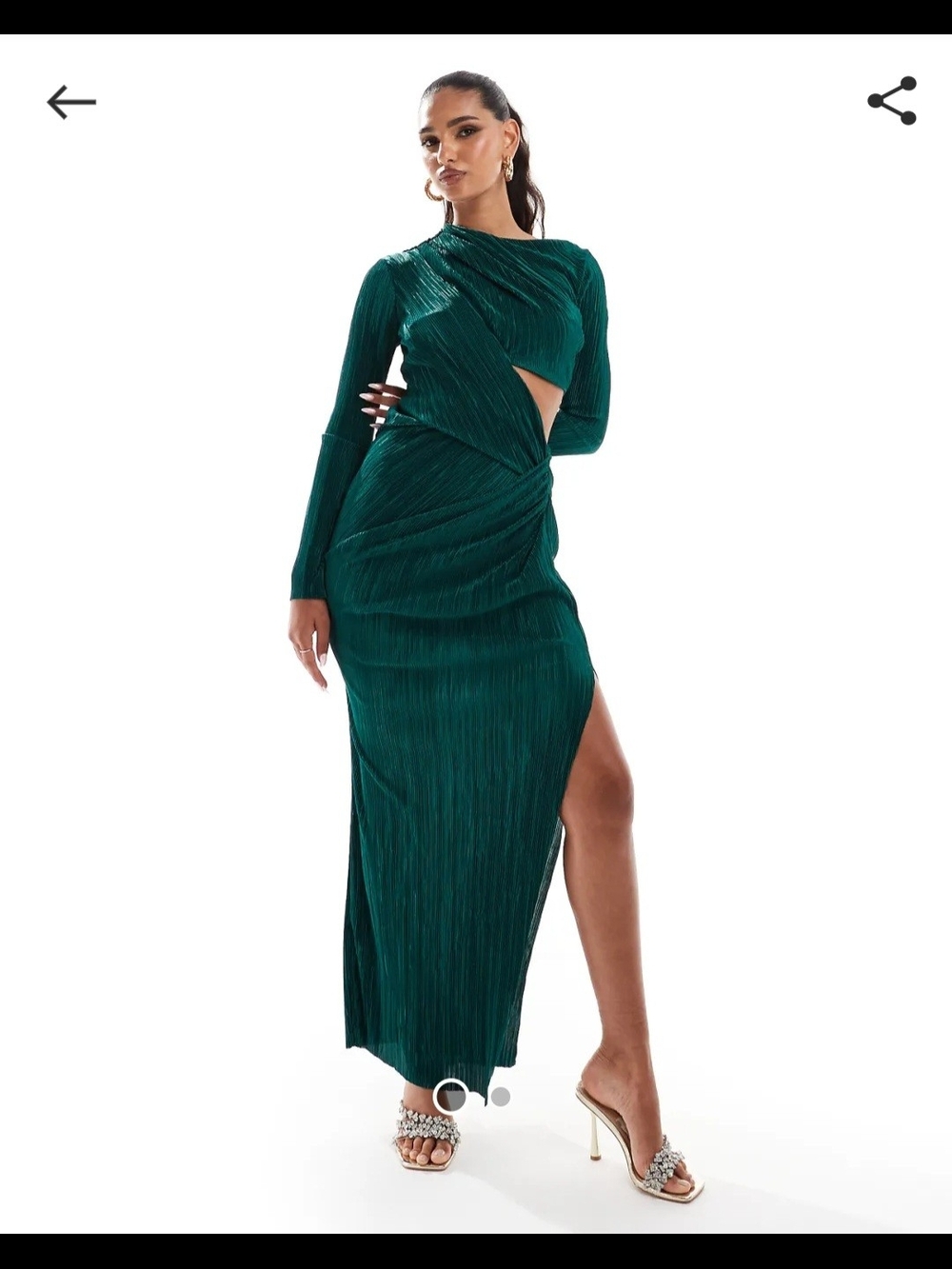 ASOS DESIGN Plisse Drape Cut-out Detail Midi Dress in Bottle Green
